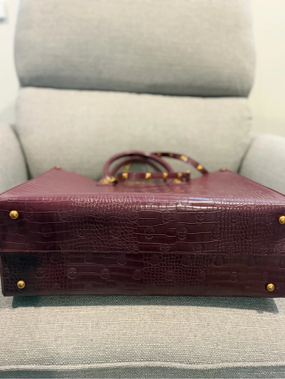 Betsey Johnson Plum Croc-Embossed Tote with Matching Zip Pouch